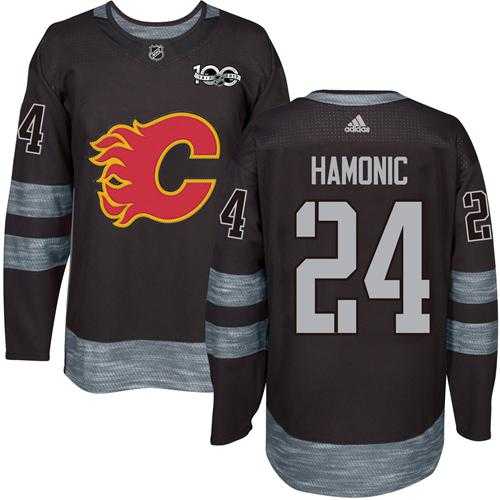 Men's Adidas Calgary Flames #24 Travis Hamonic Black 1917-2017 100th Anniversary Stitched NHL