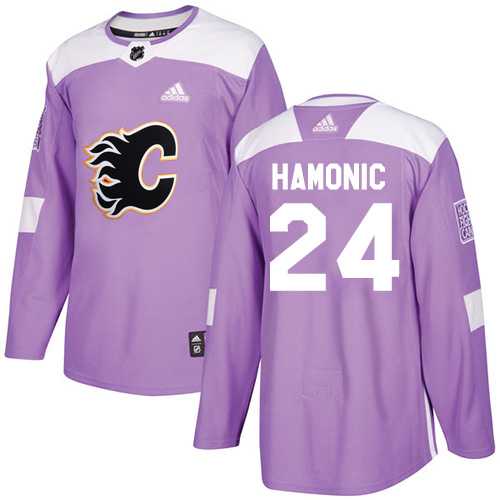 Men's Adidas Calgary Flames #24 Travis Hamonic Purple Authentic Fights Cancer Stitched NHL Jersey