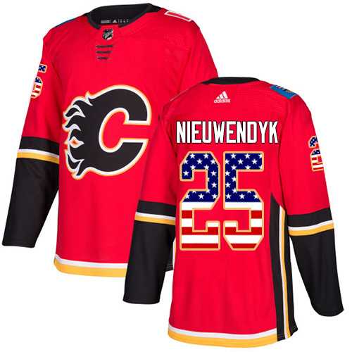 Men's Adidas Calgary Flames #25 Joe Nieuwendyk Red Home Authentic USA Flag Stitched NHL Jersey