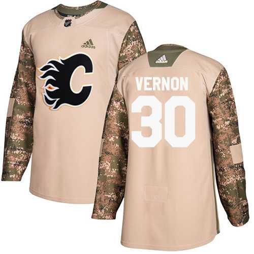 Men's Adidas Calgary Flames #30 Mike Vernon Camo Authentic 2017 Veterans Day Stitched NHL Jersey