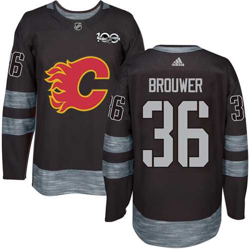 Men's Adidas Calgary Flames #36 Troy Brouwer Black 1917-2017 100th Anniversary Stitched NHL