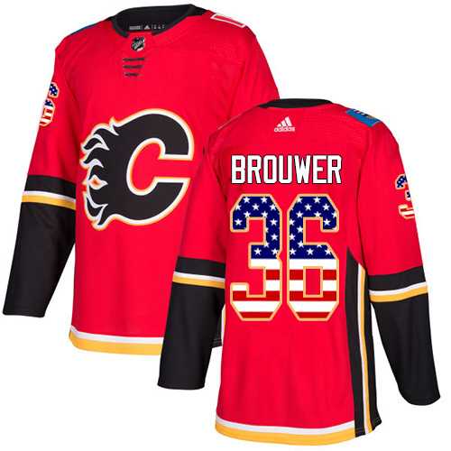 Men's Adidas Calgary Flames #36 Troy Brouwer Red Home Authentic USA Flag Stitched NHL Jersey