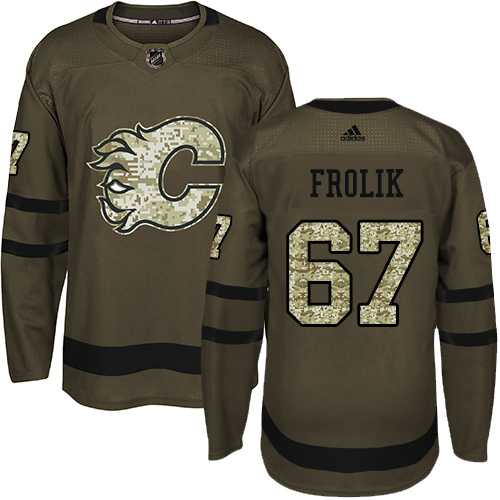Men's Adidas Calgary Flames #67 Michael Frolik Green Salute to Service Stitched NHL