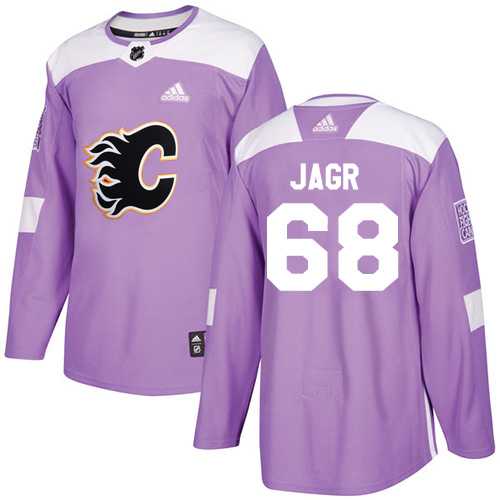 Men's Adidas Calgary Flames #68 Jaromir Jagr Purple Authentic Fights Cancer Stitched NHL Jersey