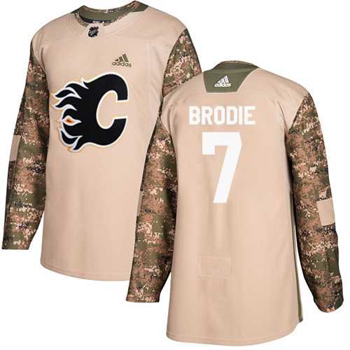 Men's Adidas Calgary Flames #7 TJ Brodie Camo Authentic 2017 Veterans Day Stitched NHL Jersey