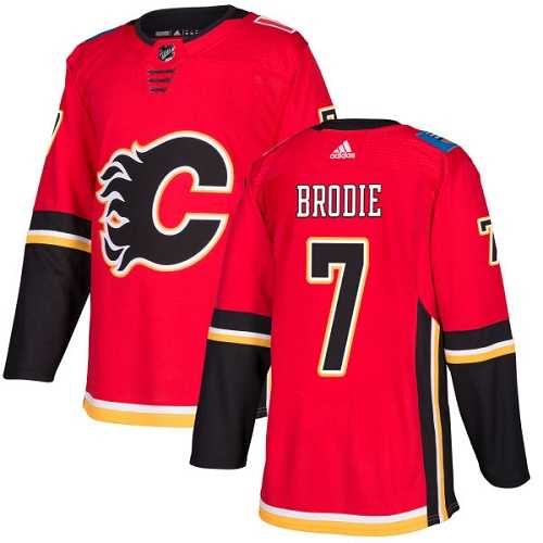 Men's Adidas Calgary Flames #7 TJ Brodie Red Home Authentic Stitched NHL Jersey