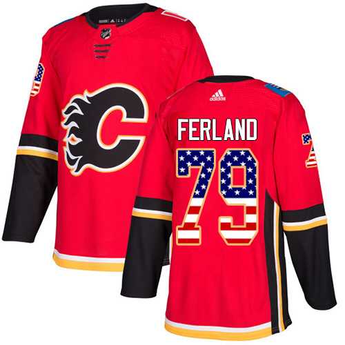 Men's Adidas Calgary Flames #79 Michael Ferland Red Home Authentic USA Flag Stitched NHL Jersey