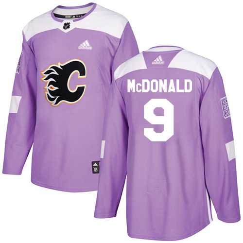 Men's Adidas Calgary Flames #9 Lanny McDonald Purple Authentic Fights Cancer Stitched NHL Jersey