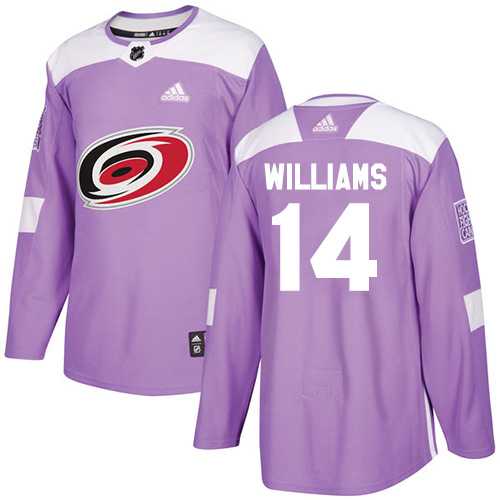 Men's Adidas Carolina Hurricanes #14 Justin Williams Purple Authentic Fights Cancer Stitched NHL Jersey