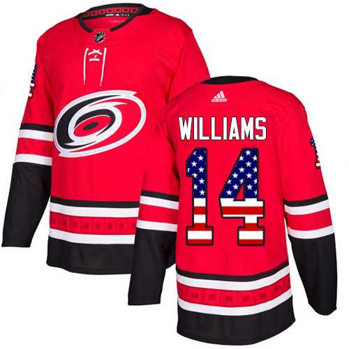 Men's Adidas Carolina Hurricanes #14 Justin Williams Red Home Authentic USA Flag Stitched NHL Jersey