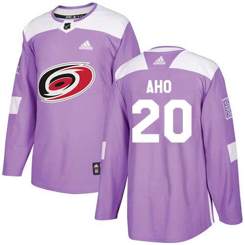 Men's Adidas Carolina Hurricanes #20 Sebastian Aho Purple Authentic Fights Cancer Stitched NHL Jersey
