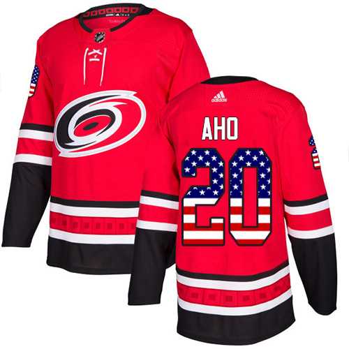 Men's Adidas Carolina Hurricanes #20 Sebastian Aho Red Home Authentic USA Flag Stitched NHL Jersey