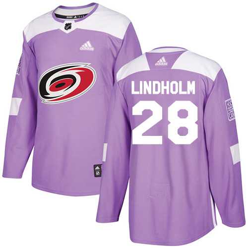 Men's Adidas Carolina Hurricanes #28 Elias Lindholm Purple Authentic Fights Cancer Stitched NHL Jersey