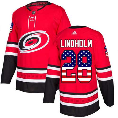 Men's Adidas Carolina Hurricanes #28 Elias Lindholm Red Home Authentic USA Flag Stitched NHL Jersey