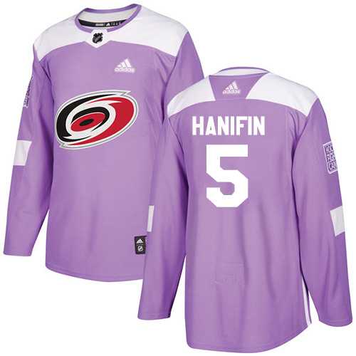 Men's Adidas Carolina Hurricanes #5 Noah Hanifin Purple Authentic Fights Cancer Stitched NHL Jersey