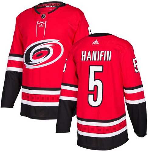 Men's Adidas Carolina Hurricanes #5 Noah Hanifin Red Home Authentic Stitched NHL Jersey