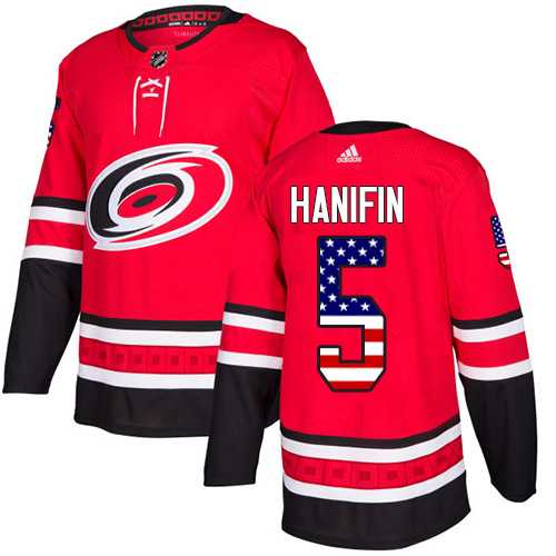Men's Adidas Carolina Hurricanes #5 Noah Hanifin Red Home Authentic USA Flag Stitched NHL Jersey