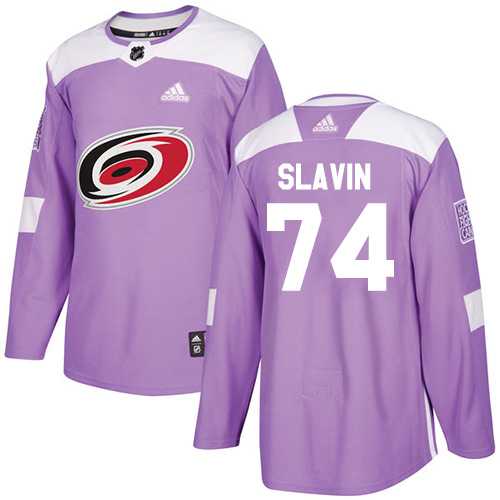 Men's Adidas Carolina Hurricanes #74 Jaccob Slavin Purple Authentic Fights Cancer Stitched NHL Jersey