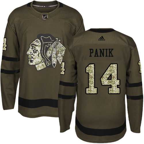 Men's Adidas Chicago Blackhawks #14 Richard Panik Green Salute to Service Stitched NHL Jersey