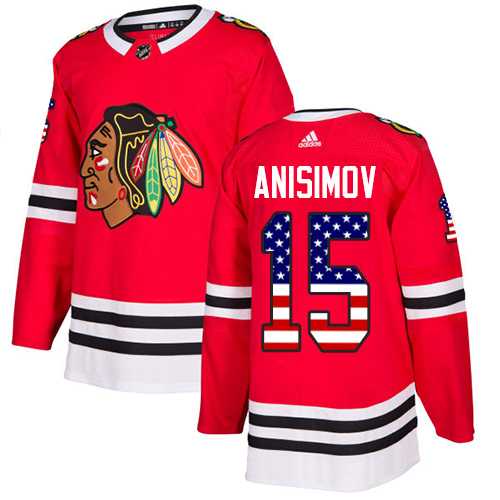 Men's Adidas Chicago Blackhawks #15 Artem Anisimov Red Home Authentic USA Flag Stitched NHL Jersey