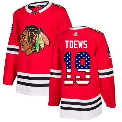 Men's Adidas Chicago Blackhawks #19 Jonathan Toews Red Home Authentic USA Flag Stitched NHL Jersey