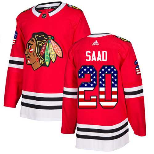 Men's Adidas Chicago Blackhawks #20 Brandon Saad Red Home Authentic USA Flag Stitched NHL Jersey