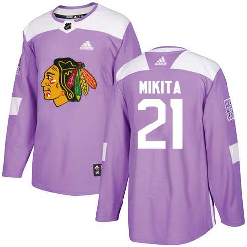 Men's Adidas Chicago Blackhawks #21 Stan Mikita Purple Authentic Fights Cancer Stitched NHL