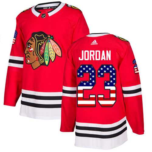 Men's Adidas Chicago Blackhawks #23 Michael Jordan Red Home Authentic USA Flag Stitched NHL Jersey