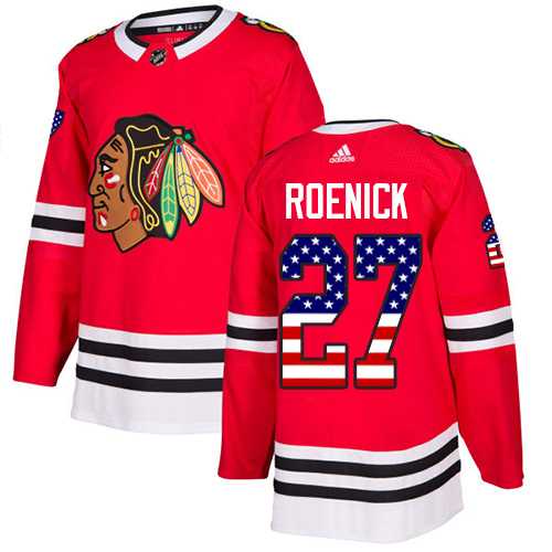 Men's Adidas Chicago Blackhawks #27 Jeremy Roenick Red Home Authentic USA Flag Stitched NHL Jersey