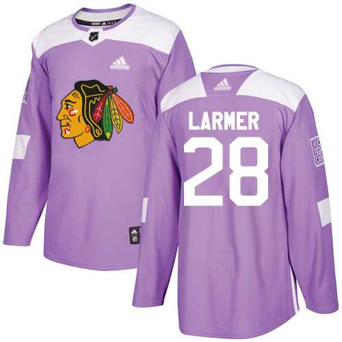 Men's Adidas Chicago Blackhawks #28 Steve Larmer Purple Authentic Fights Cancer Stitched NHL