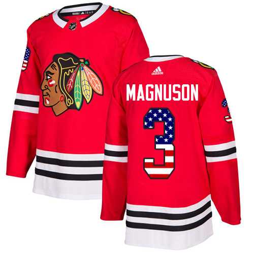 Men's Adidas Chicago Blackhawks #3 Keith Magnuson Red Home Authentic USA Flag Stitched NHL Jersey