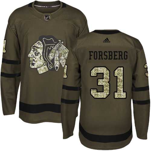 Men's Adidas Chicago Blackhawks #31 Anton Forsberg Green Salute to Service Stitched NHL Jersey