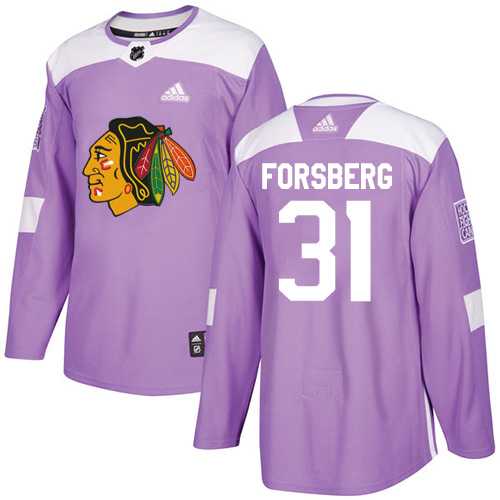 Men's Adidas Chicago Blackhawks #31 Anton Forsberg Purple Authentic Fights Cancer Stitched NHL