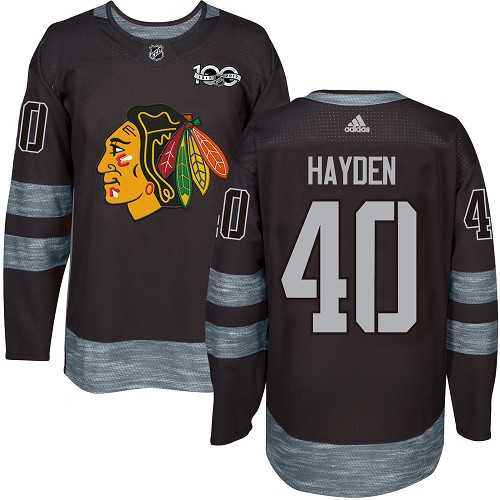 Men's Adidas Chicago Blackhawks #40 John Hayden Black 1917-2017 100th Anniversary Stitched NHL Jersey