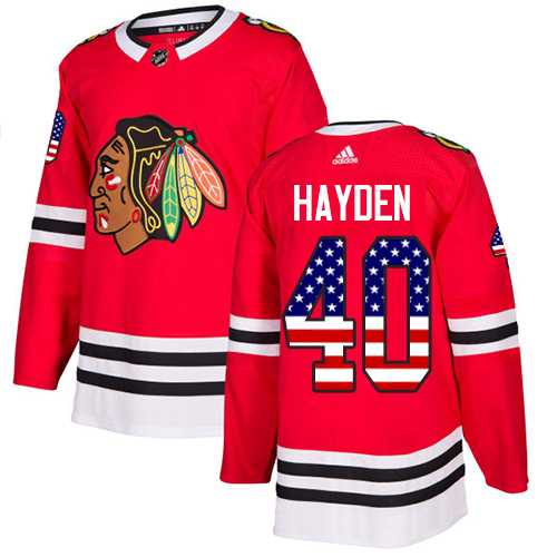 Men's Adidas Chicago Blackhawks #40 John Hayden Red Home Authentic USA Flag Stitched NHL Jersey
