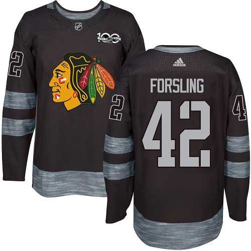 Men's Adidas Chicago Blackhawks #42 Gustav Forsling Black 1917-2017 100th Anniversary Stitched NHL Jersey Men's Adidas Chicago Blackhawks #42 Gustav Forsling Black 1917-2017 100th Anniversary Stitched NHL Jersey