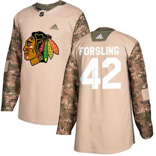 Men's Adidas Chicago Blackhawks #42 Gustav Forsling Camo Authentic 2017 Veterans Day Stitched NHL Jersey