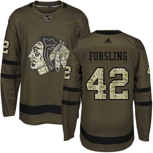 Men's Adidas Chicago Blackhawks #42 Gustav Forsling Green Salute to Service Stitched NHL Jersey