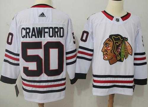 Men's Adidas Chicago Blackhawks #50 Corey Crawford White Road Authentic Stitched NHL Jersey