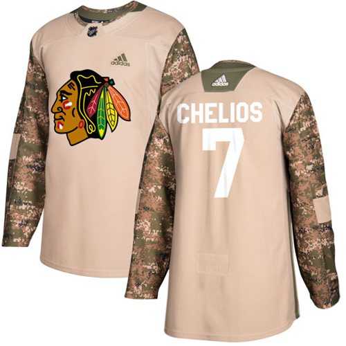 Men's Adidas Chicago Blackhawks #7 Chris Chelios Camo Authentic 2017 Veterans Day Stitched NHL Jersey