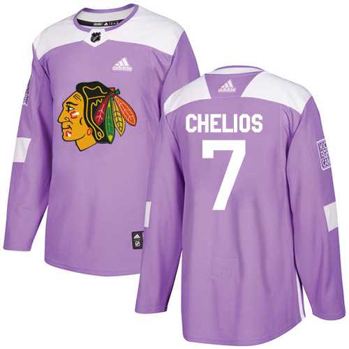 Men's Adidas Chicago Blackhawks #7 Chris Chelios Purple Authentic Fights Cancer Stitched NHL