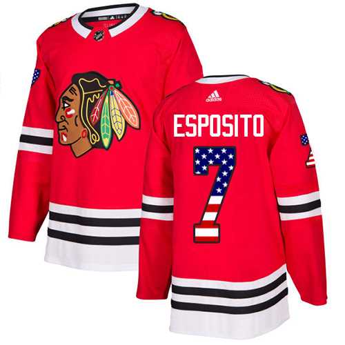 Men's Adidas Chicago Blackhawks #7 Tony Esposito Red Home Authentic USA Flag Stitched NHL Jersey