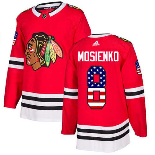 Men's Adidas Chicago Blackhawks #8 Bill Mosienko Red Home Authentic USA Flag Stitched NHL Jersey