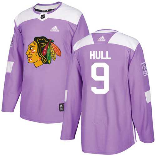 Men's Adidas Chicago Blackhawks #9 Bobby Hull Purple Authentic Fights Cancer Stitched NHL