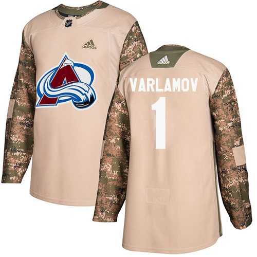 Men's Adidas Colorado Avalanche #1 Semyon Varlamov Camo Authentic 2017 Veterans Day Stitched NHL Jersey