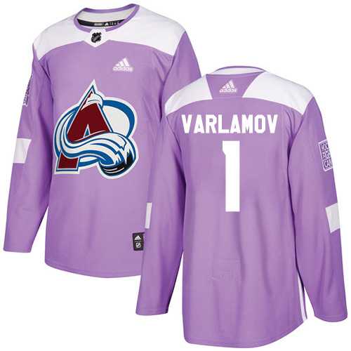 Men's Adidas Colorado Avalanche #1 Semyon Varlamov Purple Authentic Fights Cancer Stitched NHL