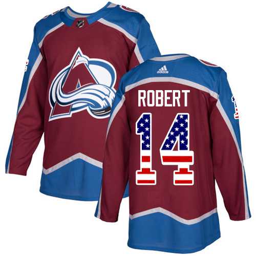Men's Adidas Colorado Avalanche #14 Rene Robert Burgundy Home Authentic USA Flag Stitched NHL Jersey
