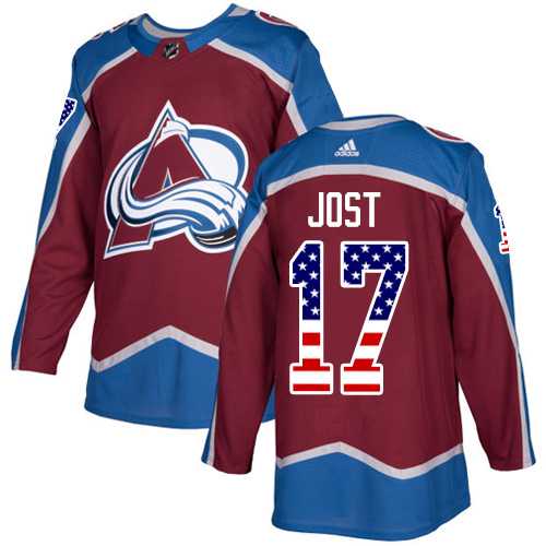 Men's Adidas Colorado Avalanche #17 Tyson Jost Burgundy Home Authentic USA Flag Stitched NHL
