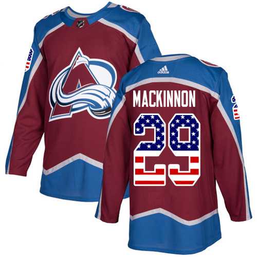 Men's Adidas Colorado Avalanche #29 Nathan MacKinnon Burgundy Home Authentic USA Flag Stitched NHL Jersey
