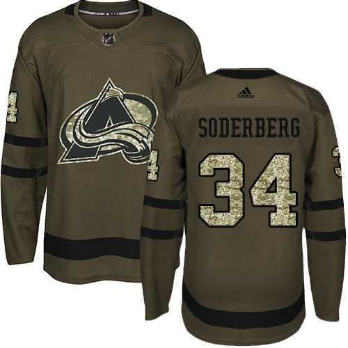 Men's Adidas Colorado Avalanche #34 Carl Soderberg Green Salute to Service Stitched NHL Jersey